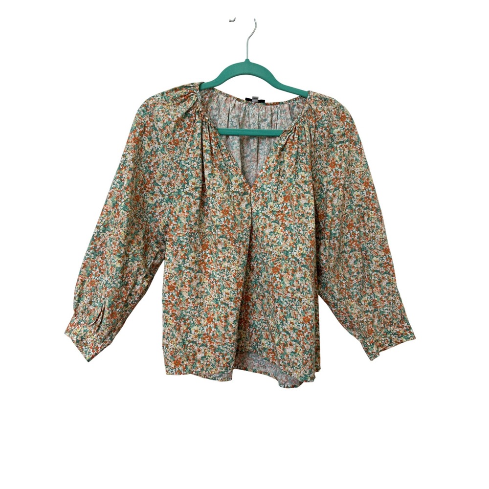 Rails Amal Cassia Floral Blouse Top Orange Green V-Neck Long Sleeve XS